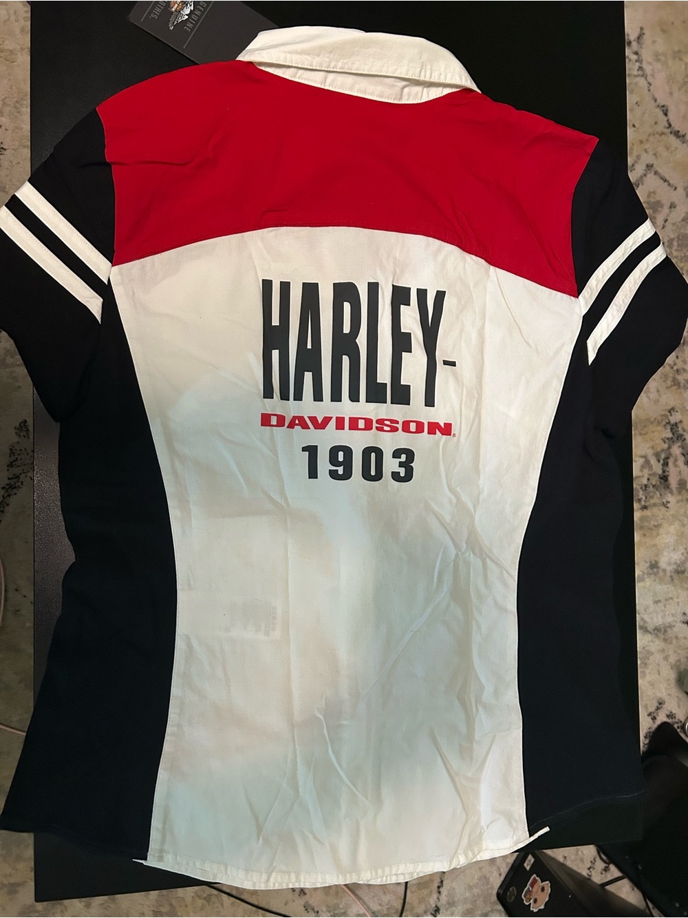 Harley-Davidson Womens M Colorblock Zip-Front White Shirt 96395-20VW